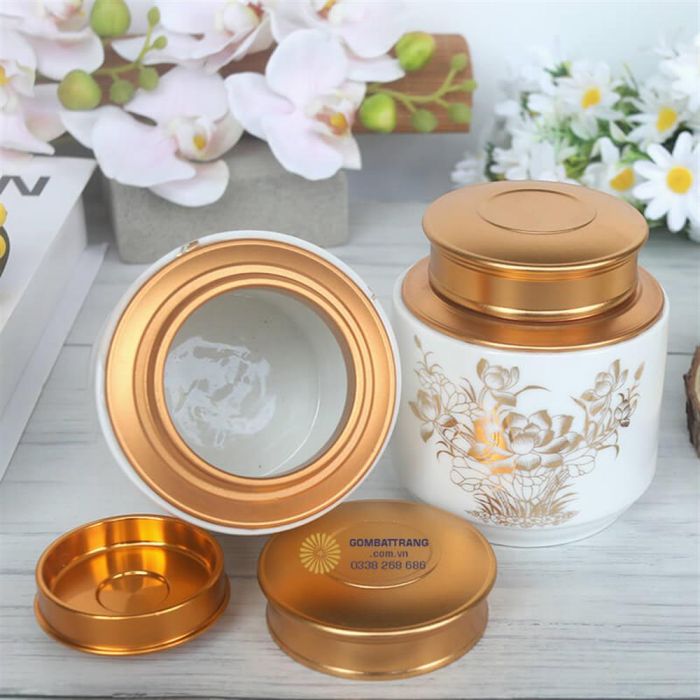 Lọ Đựng Chè Bát Tràng Họa Tiết Hoa Cực Đẹp