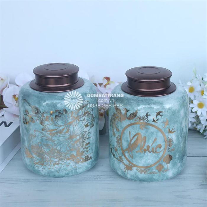 Lọ đựng trà gốm sứ trang trí phong thủy