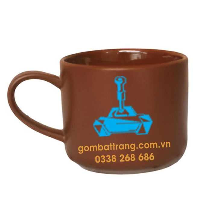 Ly sứ cao cấp màu nâu in logo