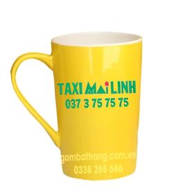 Ly sứ giá rẻ màu vàng in logo