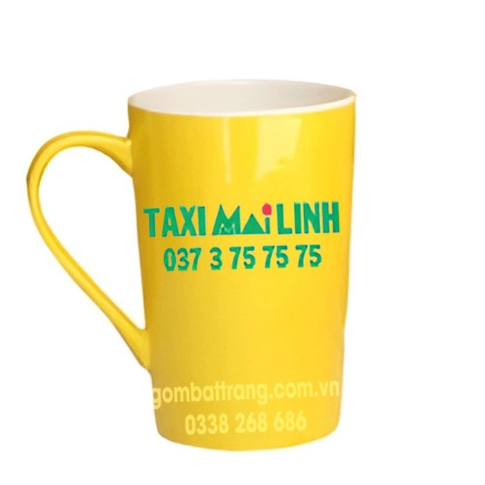 Ly sứ giá rẻ màu vàng in logo
