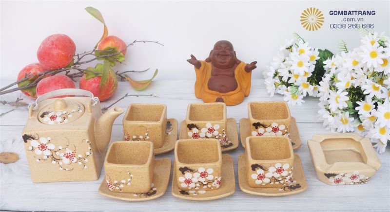 Bộ ấm chén đầy đủ siêu đẹp với họa tiết tinh tế