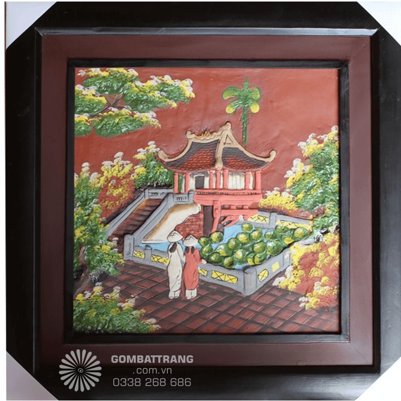 Tranh gốm chùa Một Cột được chế tác tỉ mỉ, phù hợp treo phòng khách, quà tặng