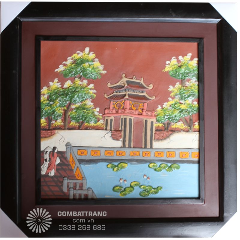 Chùa Một Cột Hà Nội được tái hiện sống động qua tranh gốm 3D.