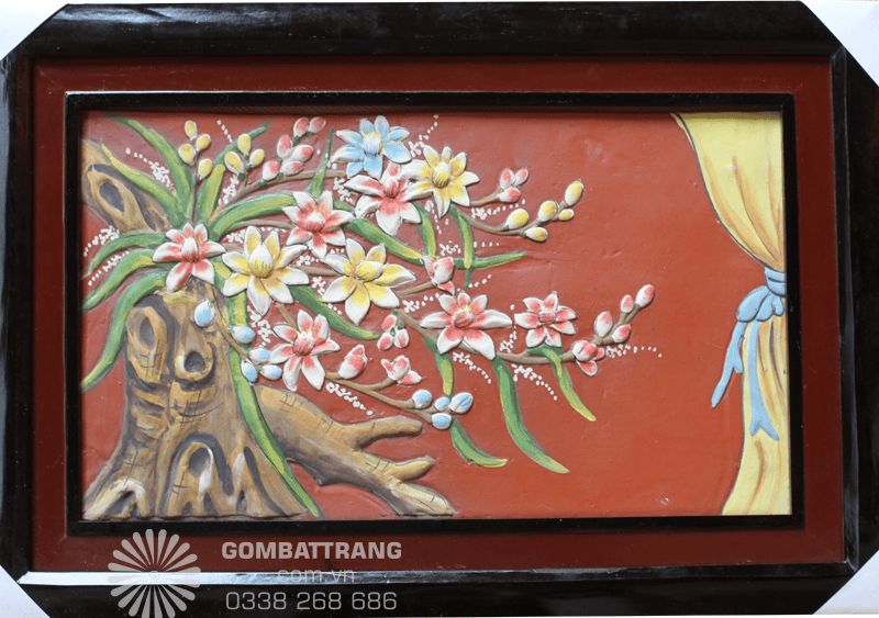 Họa tiết hoa đào – mai tinh xảo trên nền gốm nung bền đẹp, sang trọng