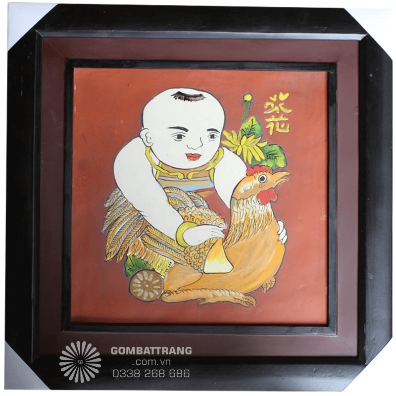 Hình ảnh cậu bé trong tranh tứ quý gốm dân gian được thể hiện đầy sinh động.