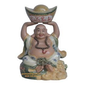Tượng phật di lặc cầm thỏi vàng chính hãng