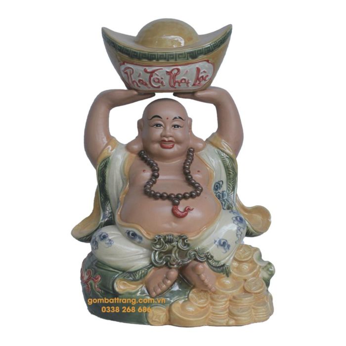 Tượng phật di lặc cầm thỏi vàng chính hãng
