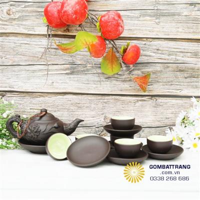 Bộ ấm chén đất Bát Tràng decor phòng mộc mạc