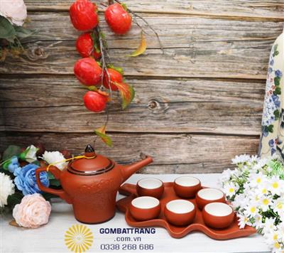 Bình trà gốm Bát Tràng hoa đào rẻ đẹp