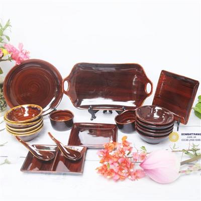 Bộ bát đĩa Bát Tràng 11 món decor tối giản