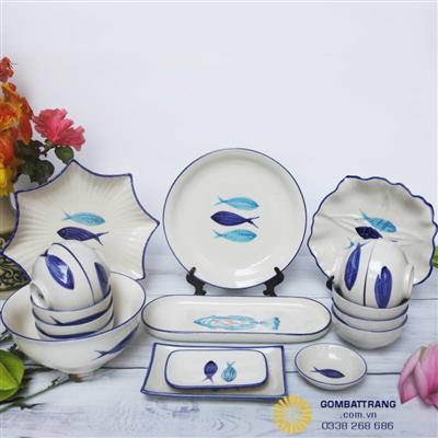 Bộ bát đĩa Bát Tràng 11 món decor bàn ăn cao cấp