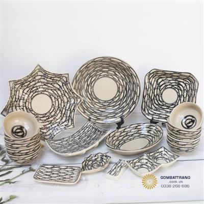 Bộ bát đĩa Bát Tràng đẹp decor bền đẹp
