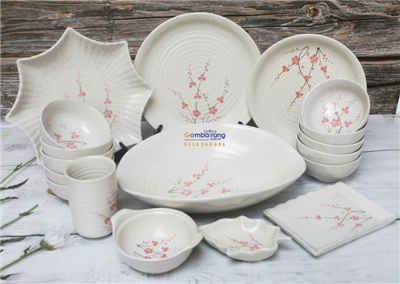 Bộ bát đĩa hoa đào Bát Tràng cao cấp