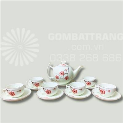 Bộ ấm chen Bát Tràng – Bưởi Cành Đào Đỏ rẻ đẹp