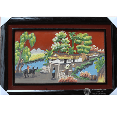 Tranh gốm Bát Tràng ốp tường cảnh làng quê thanh bình