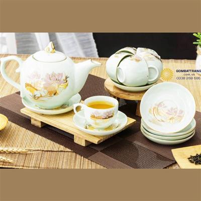 Bộ ấm chén ngọc sang trọng bưởi lửa ngọc sen hồng