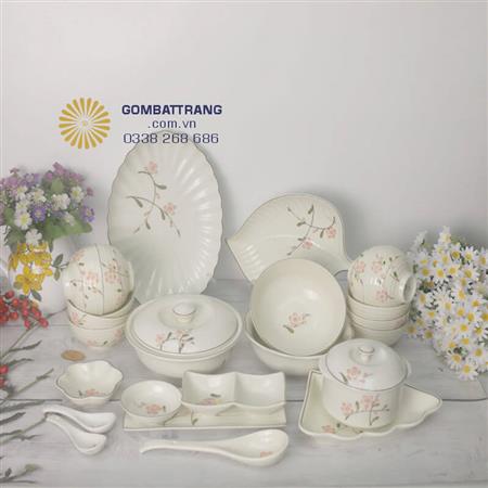 Bộ bát đĩa sứ trắng