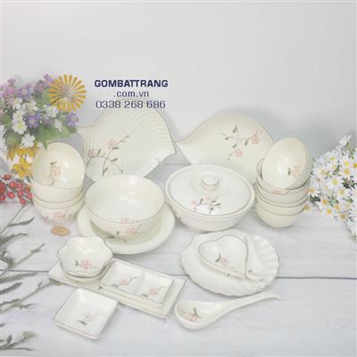 Bộ chén dĩa sứ đẹp họa tiết hoa đào
