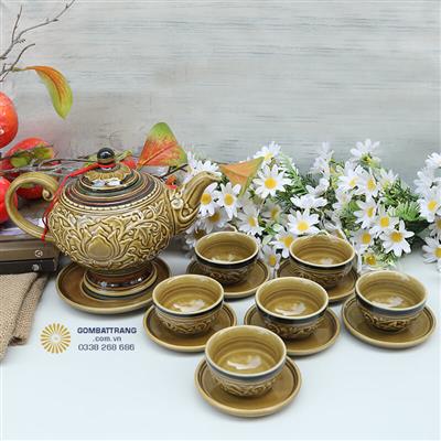 Ấm Chén Bát Tràng Giá Rẻ Vẽ Hoa Sen Rẻ Đẹp