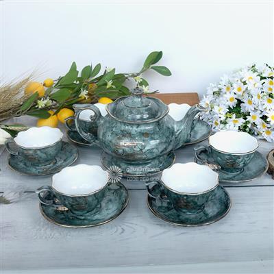 Ấm chén Bát Tràng mạ vàng thuận buồm sang trọng