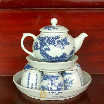 Ấm chén giả cổ Bát Tràng Mai Hạc sang trọng