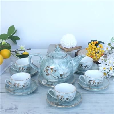 Ấm chén gốm Bát Tràng mạ vàng sang xịn