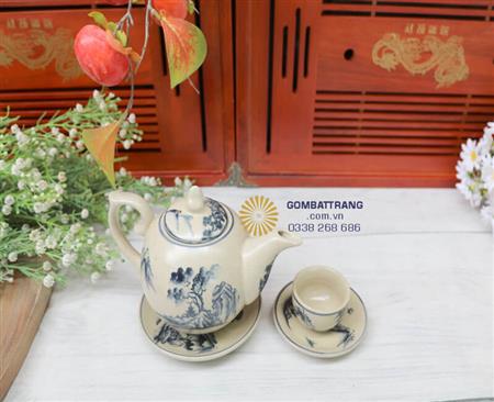 Ấm chén men rạn bát tràng trang trí bàn khách
