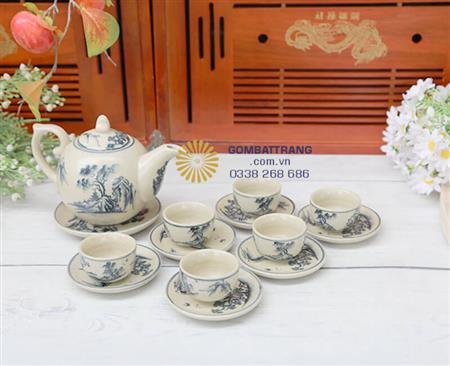 Ấm chén men rạn bát tràng trang trí bàn khách