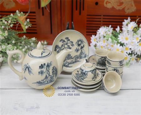 Ấm chén men rạn bát tràng trang trí bàn khách
