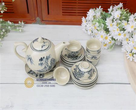 Ấm chén men rạn bát tràng trang trí bàn khách