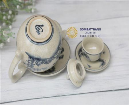 Ấm chén men rạn bát tràng trang trí bàn khách