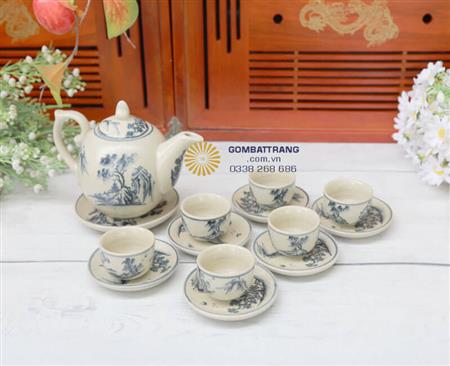 Ấm chén men rạn bát tràng trang trí bàn khách