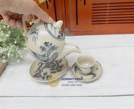 Ấm chén men rạn bát tràng trang trí bàn khách
