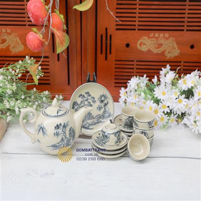 Ấm chén men rạn bát tràng trang trí bàn khách