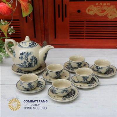 Ấm chén men rạn bát tràng trang trí bàn khách