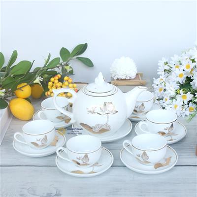 Ấm chén pha trà Bát Tràng hoa sen cực đẹp