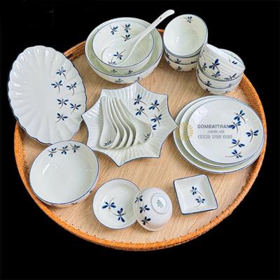 Bát đĩa gốm sứ Bát Tràng vẽ chuồn chuồn đẹp sang