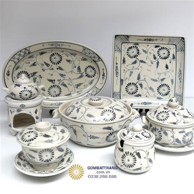 Bát Đĩa Hoa Văn Cổ Hoa Cúc Men Rạn Đẹp