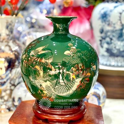 Bình Hút Lộc Vẽ Vàng 24K Phong Thủy Cao Cấp