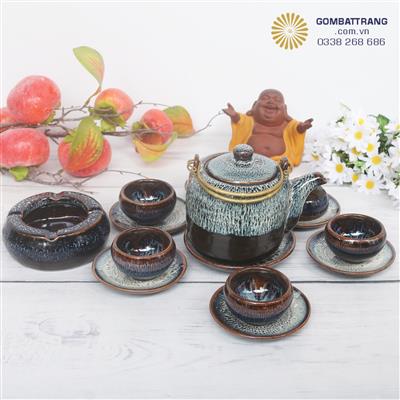 Bộ ấm chén Bát Tràng bọc đồng cao cấp