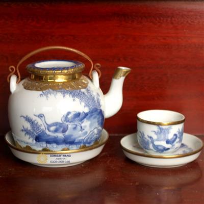 Bộ ấm chén bát tràng bọc đồng Phi Minh Túc Thực cao cấp