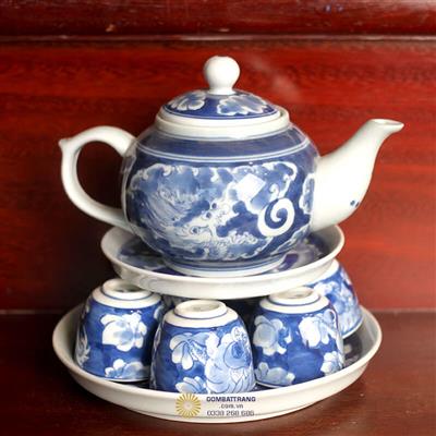 Bộ ấm chén Bát Tràng giả cổ Long Ẩn cao cấp