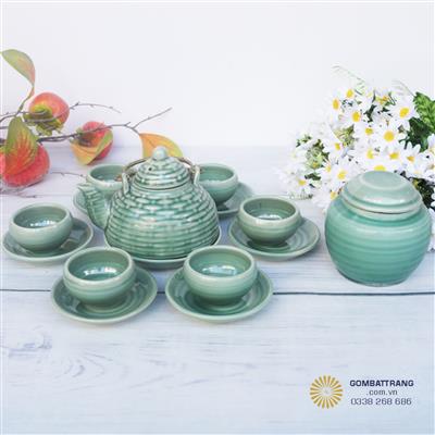  Bộ ấm chén Bát Tràng màu xanh cao cấp - Tôn vinh trà Việt