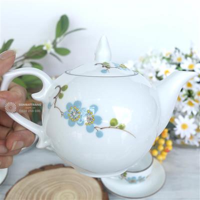Bộ ấm chén Bát Tràng trắng ý nghĩa cao cấp