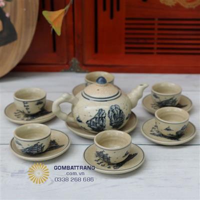 Bộ ấm chén đẹp sang trọng vẽ cảnh Vịnh Hạ Long giá rẻ