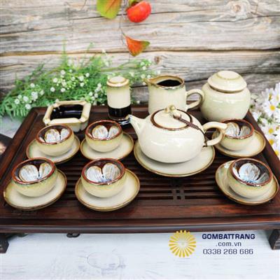Bộ ấm chén hoả biến Bát Tràng Bạch Ngọc độc bản