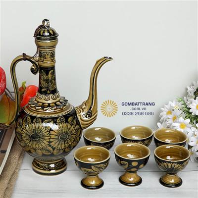 Bộ Ấm Chén Làm Quà Tặng Vẽ Hoa Cúc Tuyệt Đẹp