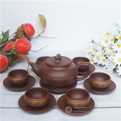 Bộ ấm chén mạ vàng Bát Tràng chính hãng