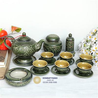 Bộ Ấm Chén Màu Xanh Ngọc Hút Lộc Đẹp